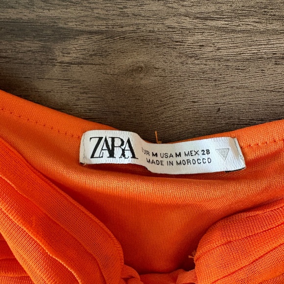 Zara Womens Pleated Ruffle Mini Dress Orange Medium - Picture 6 of 10